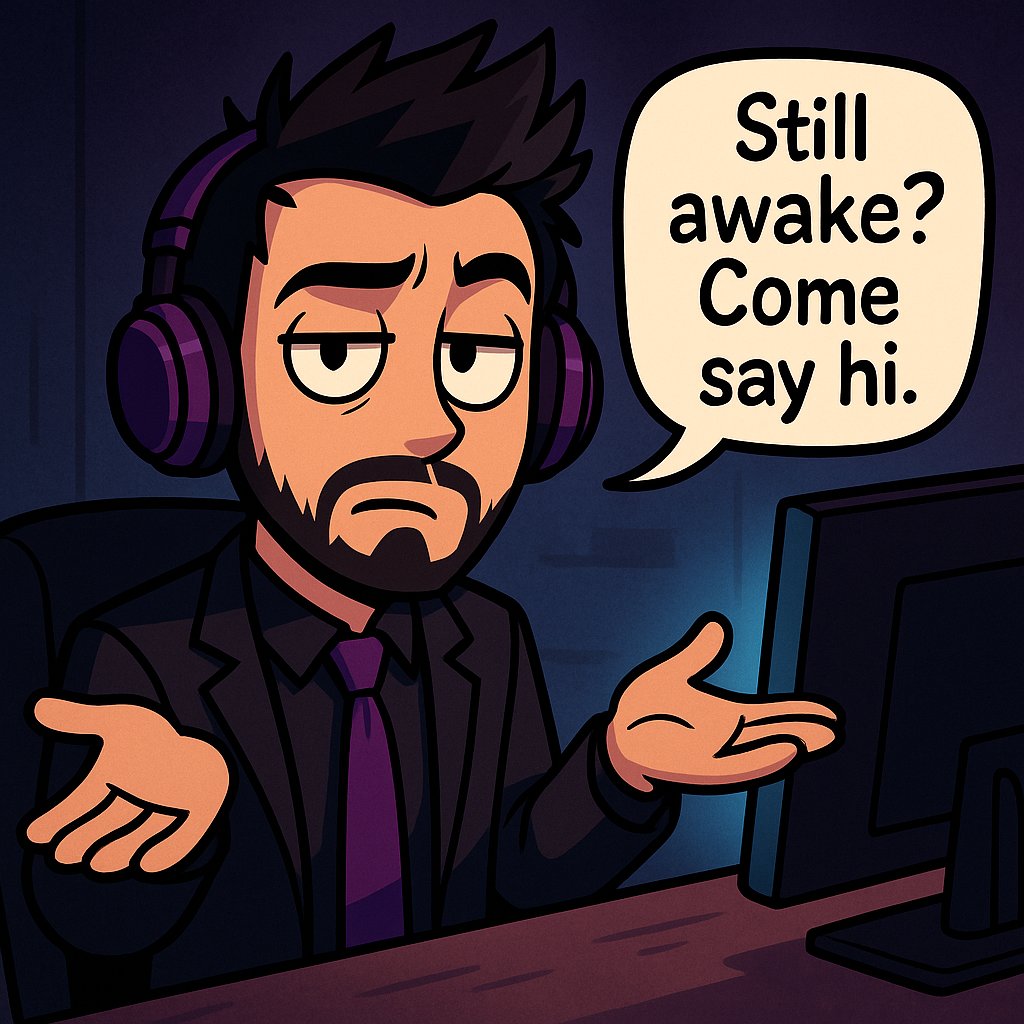 NerdingAround_'s tweet image. I&apos;m a late night streamer. If you ever find yourself up late, bored, or just need some background chaos while you scroll — come hang out. I’ll be live, talking to myself until someone talks back. 😅💜 #LateNightVibes #LateNightCrew #NerdNation