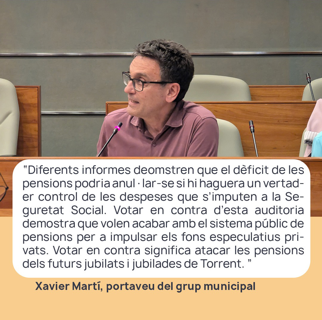 👉 PP i Vox voten en contra de la nostra moció que demanava auditar les despeses de la Seguretat Social. S'omplen la boca amb la protecció de les persones majors, però no volen garantir el sistema públic de benestar.

📰 bit.ly/PodemTorrent063

- Grup municipal -
<a href="/LaOpinionX/">La Opinión Torrent</a>