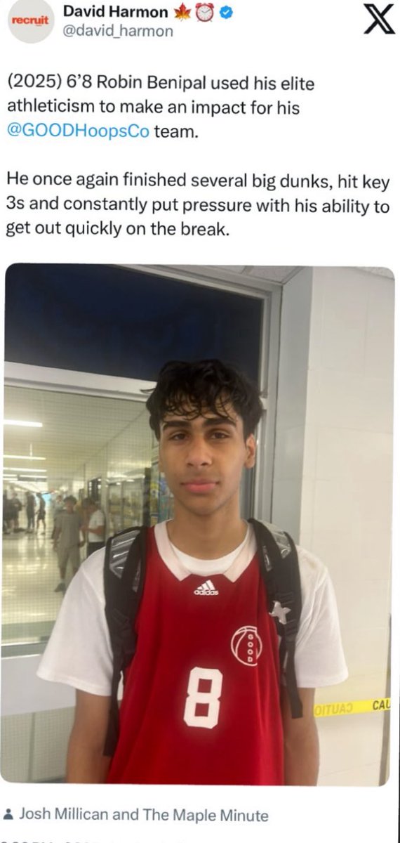 Ajit benipal (@ajitbenipal26) on Twitter photo (2025) 6'8 Robin benipal
<a href="/MikeShelast/">Mike Shelast</a> <a href="/ShaunJay/">Shaun Jayachandran</a> <a href="/KevinMoses38/">Kevin Moses LLC</a> <a href="/coach_clai/">Coach Clai</a> <a href="/TopPreps/">TOP PREPS @TopPreps | X | Sports News & Recruiting</a> <a href="/CoastRecruits/">Coast 2 Coast Recruits</a> <a href="/MarchMadnessMBB/">NCAA March Madness</a> <a href="/GradyMajors/">Grady Majors</a> <a href="/CoachAHood/">Adam Hood</a> <a href="/SpiderMBB/">Richmond Basketball</a> <a href="/Ballislife/">Ballislife.com</a> <a href="/GatorsMBK/">Florida Gators Men’s Basketball</a> <a href="/DukeMBB/">Duke Men’s Basketball</a> <a href="/DrewEbanks/">OnPointBasketball</a> <a href="/NCAADII/">NCAA Division II</a> <a href="/One11Hoops/">One11 Hoops</a> <a href="/NCAA/">NCAA</a> <a href="/detroittitans/">Detroit Mercy Titans</a> <a href="/Uorangemen2/">Coach Davis Sr, 25yrs plus experience</a> (2025) 6'8 Robin benipal
<a href="/MikeShelast/">Mike Shelast</a> <a href="/ShaunJay/">Shaun Jayachandran</a> <a href="/KevinMoses38/">Kevin Moses LLC</a> <a href="/coach_clai/">Coach Clai</a> <a href="/TopPreps/">TOP PREPS @TopPreps | X | Sports News & Recruiting</a> <a href="/CoastRecruits/">Coast 2 Coast Recruits</a> <a href="/MarchMadnessMBB/">NCAA March Madness</a> <a href="/GradyMajors/">Grady Majors</a> <a href="/CoachAHood/">Adam Hood</a> <a href="/SpiderMBB/">Richmond Basketball</a> <a href="/Ballislife/">Ballislife.com</a> <a href="/GatorsMBK/">Florida Gators Men’s Basketball</a> <a href="/DukeMBB/">Duke Men’s Basketball</a> <a href="/DrewEbanks/">OnPointBasketball</a> <a href="/NCAADII/">NCAA Division II</a> <a href="/One11Hoops/">One11 Hoops</a> <a href="/NCAA/">NCAA</a> <a href="/detroittitans/">Detroit Mercy Titans</a> <a href="/Uorangemen2/">Coach Davis Sr, 25yrs plus experience</a>