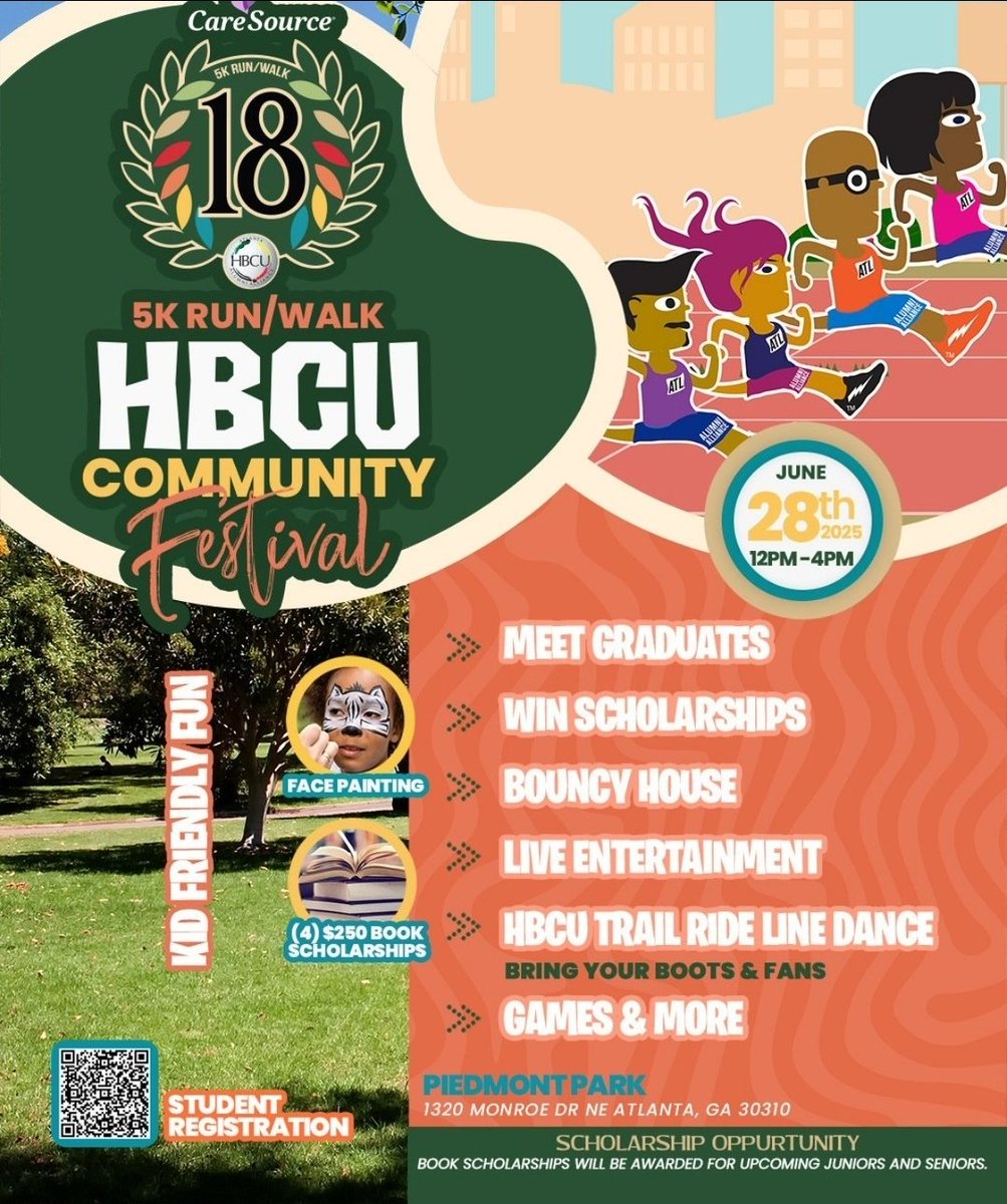 ATLHBCUAlumni's tweet image. Happening immediately after the race. The HBCU Community Festival | Kid Friendly | Use code: AUC30Off to register for the race. 
Calling all AUC students/alum. ✨️

Register 🔗:  raceroster.com/events/2025/10…

#HBCURunWalk25 #HBCUCommunityFestival 
#KidFriendly #Scholarship #AUC30OFF