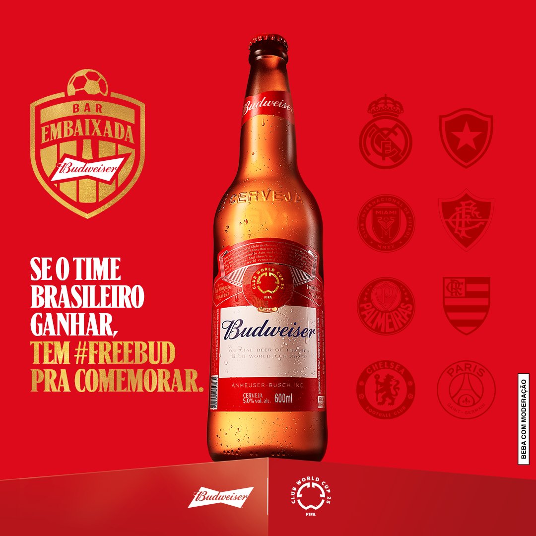 Budweiser_Br's tweet photo. É dia de time brasileiro em campo pela Copa do Mundo de Clubes. Confirmado os 3 pontos, vai ter cerveja de graça no Bar Embaixada. Então bora torcer muito pela vitória com direito a #FreeBud. Confira todos os bares aqui: https://t.co/IZRY0mUhTr
#BudNaCopaDeClubes #FIFACWC #TakeItTotheWorld #BebaComModeração