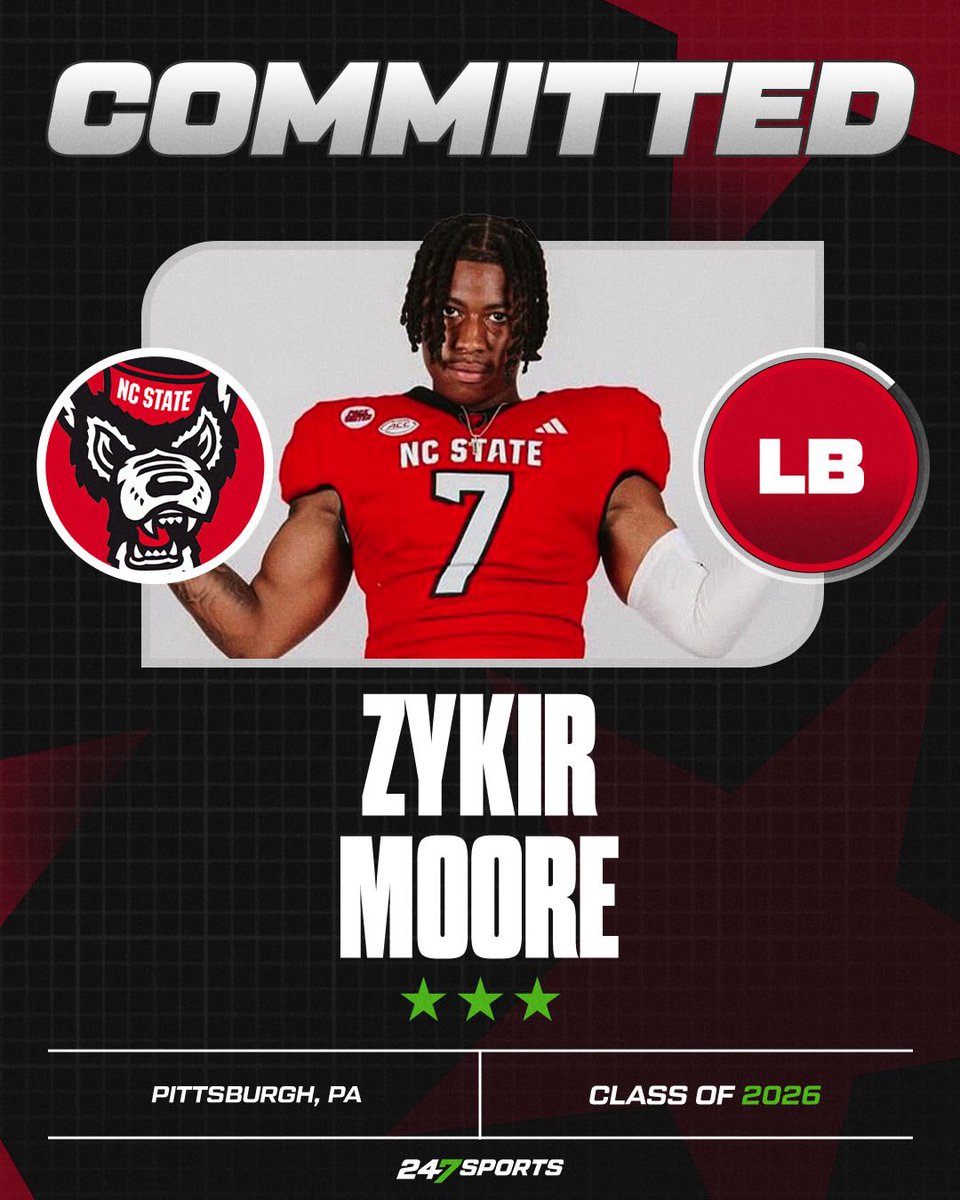 Pack Pride (@packpride) on Twitter photo BREAKING: NC State has landed a commitment from fast-rising Pennsylvania LB Zykir Moore (<a href="/MooreZykir/">Zykir(Ziggy)Moore</a>) in the 2026 class.
✍️: 247sports.com/college/north-… BREAKING: NC State has landed a commitment from fast-rising Pennsylvania LB Zykir Moore (<a href="/MooreZykir/">Zykir(Ziggy)Moore</a>) in the 2026 class.
✍️: 247sports.com/college/north-…