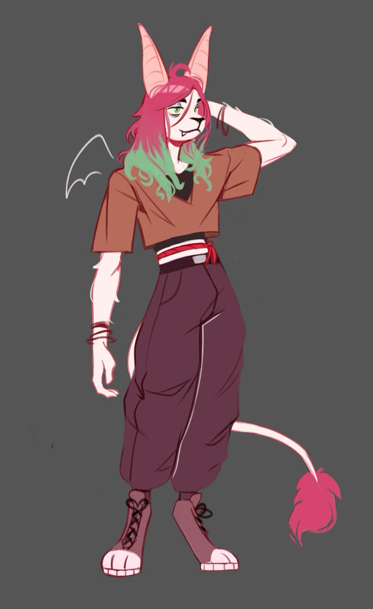 FreakyNastyBat's tweet photo. finally turned in my project so i'll have a lot more time to draw now!! (hopefully) as today's warmup i quickly made myself a proper fursona ref, here i am 🦇❤️💚 https://t.co/GFjwxQldiH