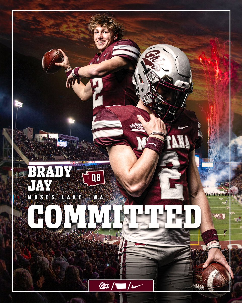 Brady Jay (@bradyjay02) on Twitter photo Extremely blessed for this opportunity to play for <a href="/MontanaGrizFB/">Montana Griz Football</a>! Thank you to everyone who has supported me through this process! Thank you <a href="/Coach_Hauck/">Coach Bobby Hauck</a> <a href="/CoachPease/">Brent Pease</a> <a href="/KeatonJ_3/">Keaton Johnson</a> <a href="/GrizCoachGreen/">Justin Green</a> for making this possible! Go Griz!!!
A.G.T.G✝️
<a href="/BrettJay_Family/">Brett Jay</a> Extremely blessed for this opportunity to play for <a href="/MontanaGrizFB/">Montana Griz Football</a>! Thank you to everyone who has supported me through this process! Thank you <a href="/Coach_Hauck/">Coach Bobby Hauck</a> <a href="/CoachPease/">Brent Pease</a> <a href="/KeatonJ_3/">Keaton Johnson</a> <a href="/GrizCoachGreen/">Justin Green</a> for making this possible! Go Griz!!!
A.G.T.G✝️
<a href="/BrettJay_Family/">Brett Jay</a>