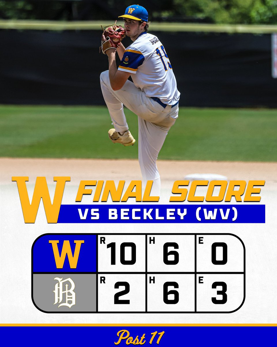 Post 11 Wins!

🔹 Gabe Spears: 3 IP, 0 H, 0 R, 4 K
🔹 Blake Easom: 2 IP, 0 R, 3. K
🔹 Cameron Aycock: 1-3, 2 BB, 2 SB
🔹 Lawson Tyndall: 2-3, 2 RBIs, 2 BB
🔹 Wyatt Lassiter: 2-3, RBI, BB