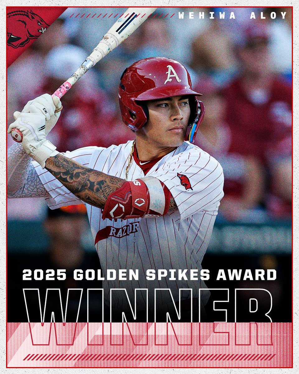 SEC Network (@secnetwork) on Twitter photo THE BEST PLAYER IN COLLEGE BASEBALL.
<a href="/RazorbackBSB/">Arkansas Baseball</a>'s Wehiwa Aloy wins the Golden Spikes Award 🏆 THE BEST PLAYER IN COLLEGE BASEBALL.
<a href="/RazorbackBSB/">Arkansas Baseball</a>'s Wehiwa Aloy wins the Golden Spikes Award 🏆