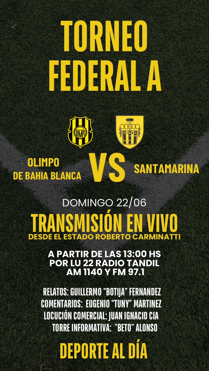 El aurinegro visita Bahía Blanca y ahí estará nuestro equipo deportivo.  Desde las 13 horas por LU22 Radio Tandil AM 1140 y Galáctica FM 97.1
La Radio,  Santamarina, Deporte al Día y vos... Juntos a la Par!!!