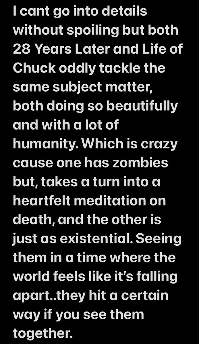 28 Years Later and Life of Chick gave me reflection on death, they were beautiful human stories. And now I REALLY want to see Superman to balance out those 2 with a reflection on hope and redemption.