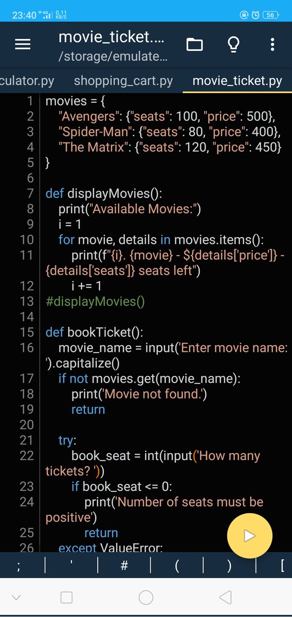 codewithkachi1's tweet photo. Just because I'm tired and exhausted but don't want to skip a day just at the onset, I'll just share screenshots of what I worked on today.
I used pydroid3 app, just to prove to 'NEPA' that they got nothing on me.
#day2of100
#Python
#100DayContent
#pythonbeginner #100daysofcode https://t.co/HpYgiAISQ8