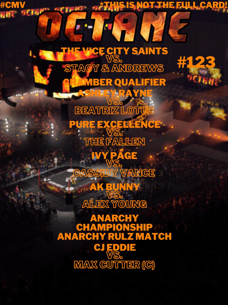 On CMV Octane #123!
-The Vice City Saints take on a coupe of brits in Ben Stacy &amp; Chris Andrews in the main event!
-Tyger Brown &amp; Kendrick Russell look to declare themselves the Tag Team champions of Octane as they take on The Fallen!
-CJ Eddie challenges Max Cutter! #CMV