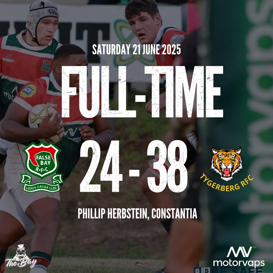 𝗙𝗨𝗟𝗟-𝗧𝗜𝗠𝗘 | #SLA25 

Defeat at home. Well done Tygerberg, well played and thank you for a great day of rugby. All the best for the rest of your season 🤝 

Thank you to our loyal supporters who showed up and backed us all the way 🙏

#UTB🟢⚪🔴