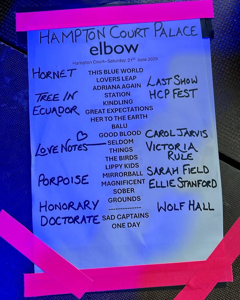 Elbow's tweet image. Hampton Court Palace Saturday. “Henry ate dolphins… On porpoise”. Love Guy x
