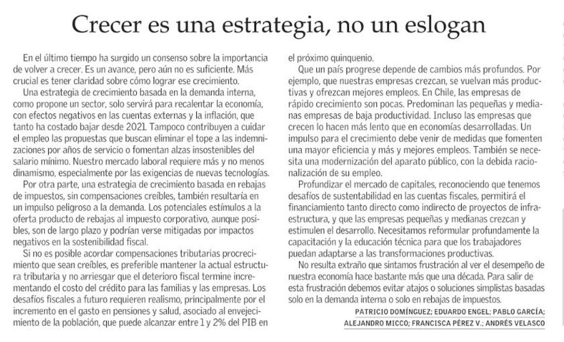 mfperezv's tweet photo. Volver a crecer es urgente, pero más urgente es tener claridad sobre cómo hacerlo. En esta columna en @__elmercurio proponemos seguir una estrategia seria, lejos de atajos populistas o dogmas ideológicos https://t.co/waQcWhfBoV