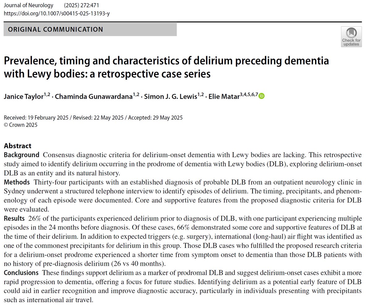 profsimonlewis's tweet image. Delighted to see first paper from #JaniceTaylor highlighting the characteristics of #Delirium-Onset #DLB
@DrElieMatar @LewyBodyLab @lbda @lewybodyny
link.springer.com/10.1007/s00415…