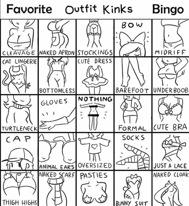Instead of playing bingo with this, for every RT on this post, I'll draw lineart of a random vtuber with one of these outfit kinks

1 RT = 1 vtuber outfit kink
