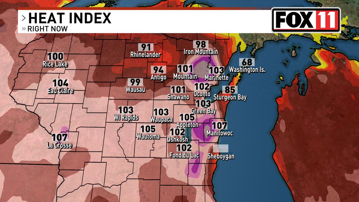 Heat index currently sitting above 100 degrees for many in Northeast Wisconsin. Stay cool &amp; hydrated! #wiwx