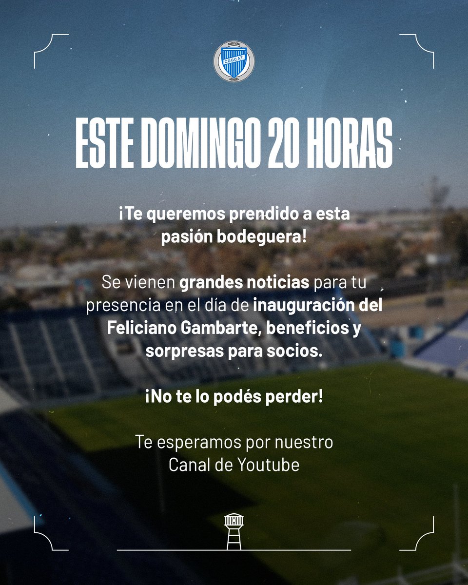 ESTE DOMINGO 20 HORAS...

¡𝙏𝙚 𝙦𝙪𝙚𝙧𝙚𝙢𝙤𝙨 𝙥𝙧𝙚𝙣𝙙𝙞𝙙𝙤 𝙖 𝙚𝙨𝙩𝙖 𝙥𝙖𝙨𝙞𝙤́𝙣 𝙗𝙤𝙙𝙚𝙜𝙪𝙚𝙧𝙖! 💙🤍💙

Se vienen grandes noticias para tu presencia en el día de inauguración del Feliciano Gambarte, beneficios y sorpresas para socios 🙌🙌

⚠️¡No te lo podés