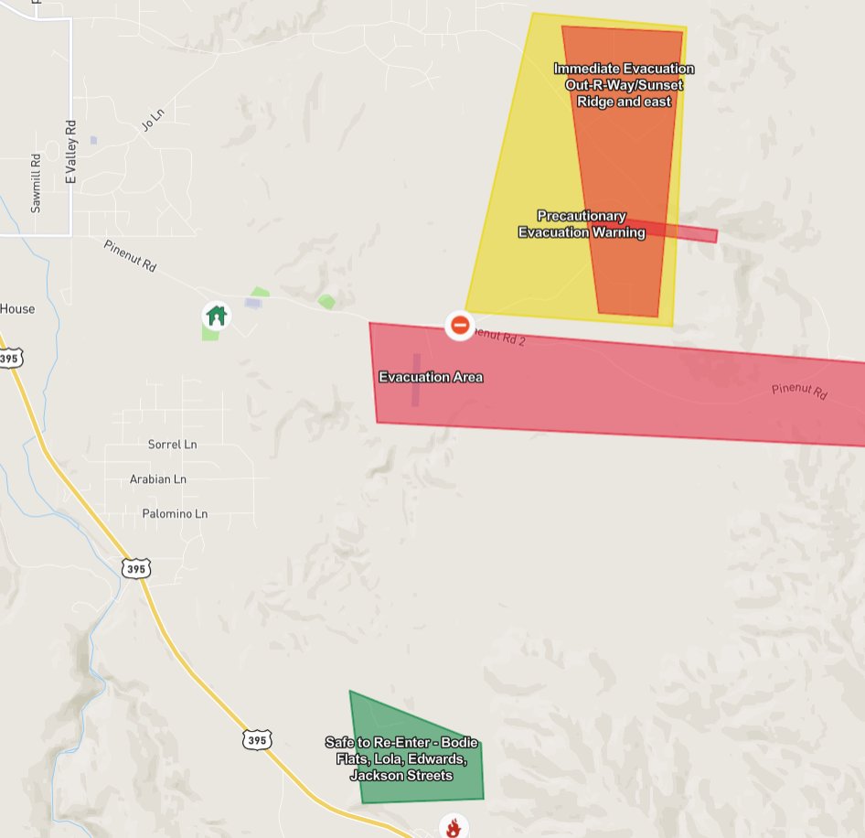 CountyofDouglas's tweet photo. Evacuation orders have been lifted for Lola Road, Edward Road, Jackson Road, Bodie Flat area, and Conner Way area. It is safe to reenter.
Click here for evacuation map: https://t.co/DLYl2ytITm
#connerfire https://t.co/EiwCVYD75j