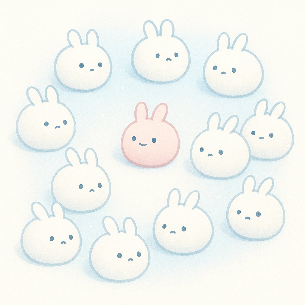 crcrimg's tweet photo. 🌸《ほんのりピンクのうさだま》
白くてまるいうさだまたちのなかに、
ひとつだけ、淡いピンクがまざってた。
声もなく、動きもなく、
でもなんだか やさしくて、
目が離せなかった。
#うさだま #群体アート #淡いピンク
#非人型キャラ #AIイラスト #digitalcute https://t.co/tbvkohTAlS