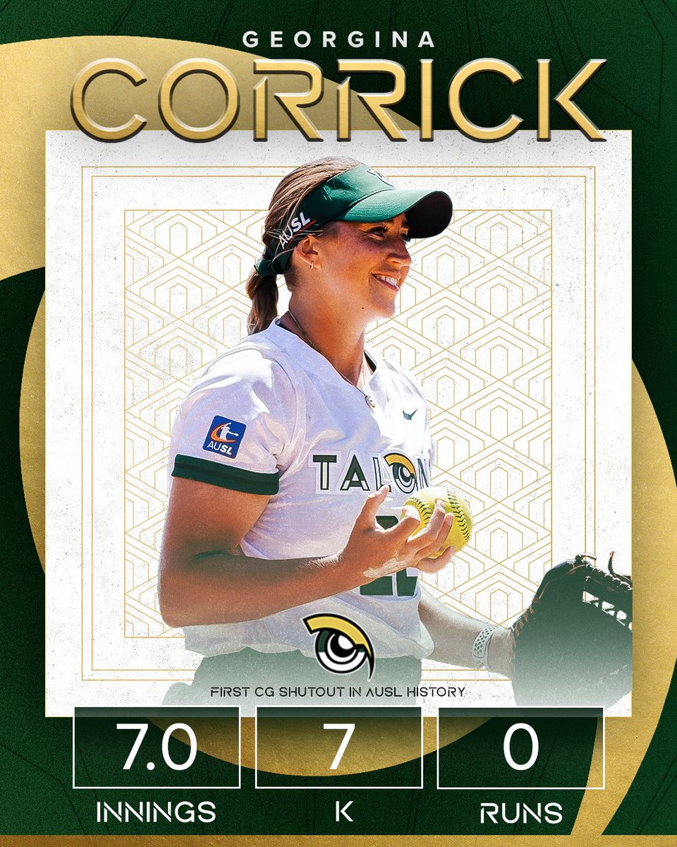 Talons | AUSL (@ausl_talons) on Twitter photo First complete game shutout in AUSL history? And only allowing three hits?
<a href="/georgecorrick/">Georgina 🌻</a>. Did. THAT. First complete game shutout in AUSL history? And only allowing three hits?
<a href="/georgecorrick/">Georgina 🌻</a>. Did. THAT.