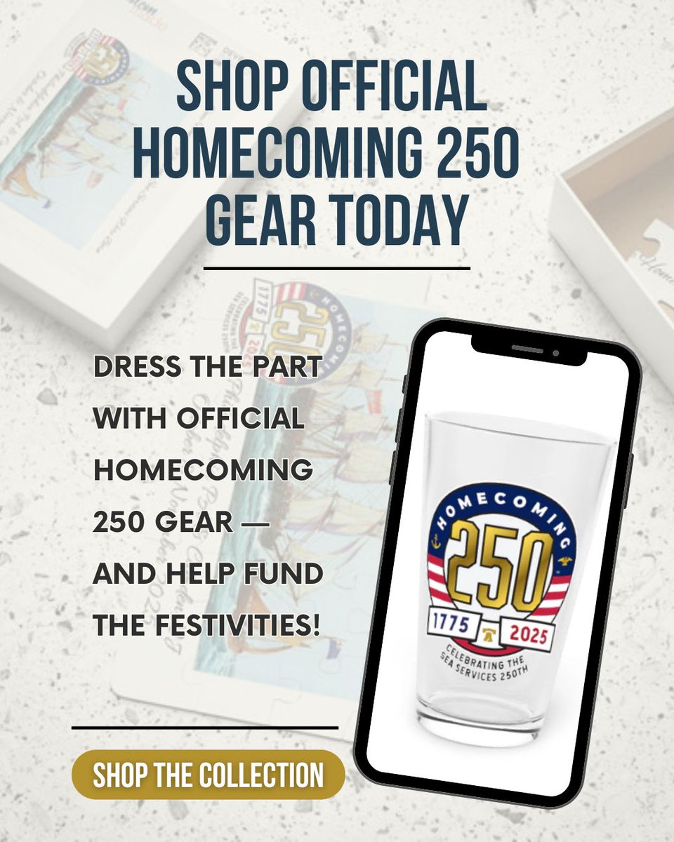 Homecoming250's tweet photo. The celebration starts with what you wear! Get event-ready and show your pride with official Homecoming 250 gear! Shop now and be part of something unforgettable: https://t.co/F6SmyfGl4k 

#Homecoming250 #Navy250 #Marine250 #PhillyEvents #PatrioticStyle #SupportTheMission https://t.co/nzwOAHuBC0