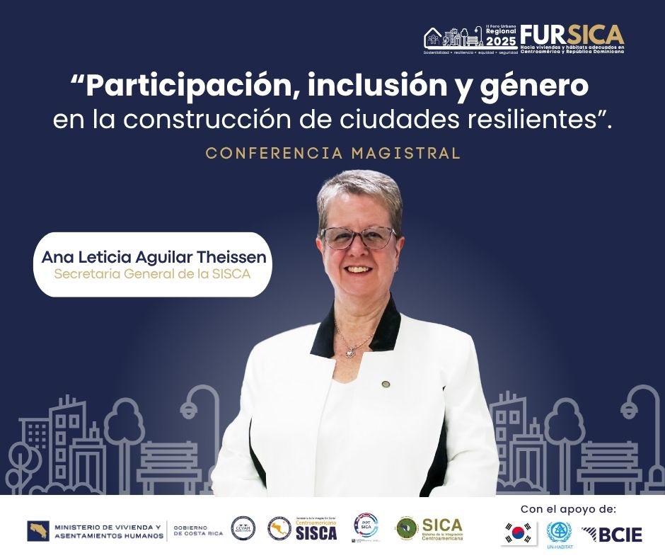 Ana Leticia Aguilar, Secretaria General <a href="/SGSISCA_SICA/">SISCA</a> con amplia experiencia en sociología política y será conferencista sobre enfoque de buenas prácticas que colocan a mujeres y comunidad en el centro de los procesos de transformación urbana #IIFURSICA2025 #RegiónSICA