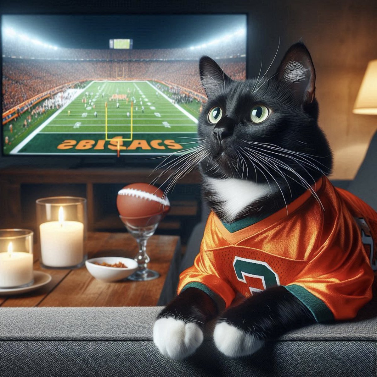 Our kitty cam showing Gracie having a <a href="/BCLions/">BC LIONS</a> watch party while mom and dad are at the game. Our little 🐆 ❤️ her #BCLions #RoarAsOne