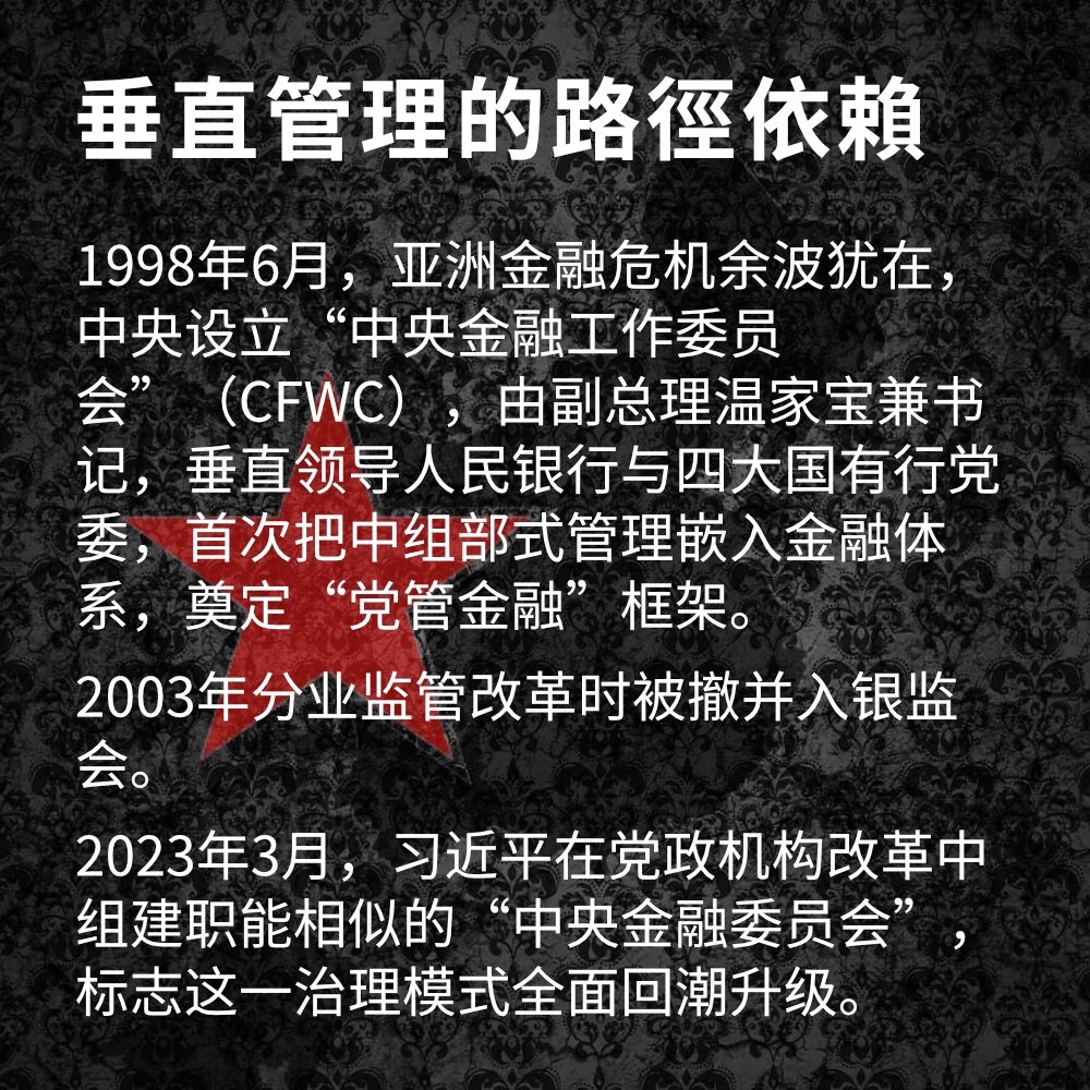 1998年6月22日，「党管金融」。在98金融危机后，中国首次设立“中央金融工作委员会”，建立党管金融模式。此次管理于2003年结束。在2023年3 月，习近平再次建立该组织，党管金融时代继续。这当然是个糟糕的信号。 #极权中国史历史上的今天