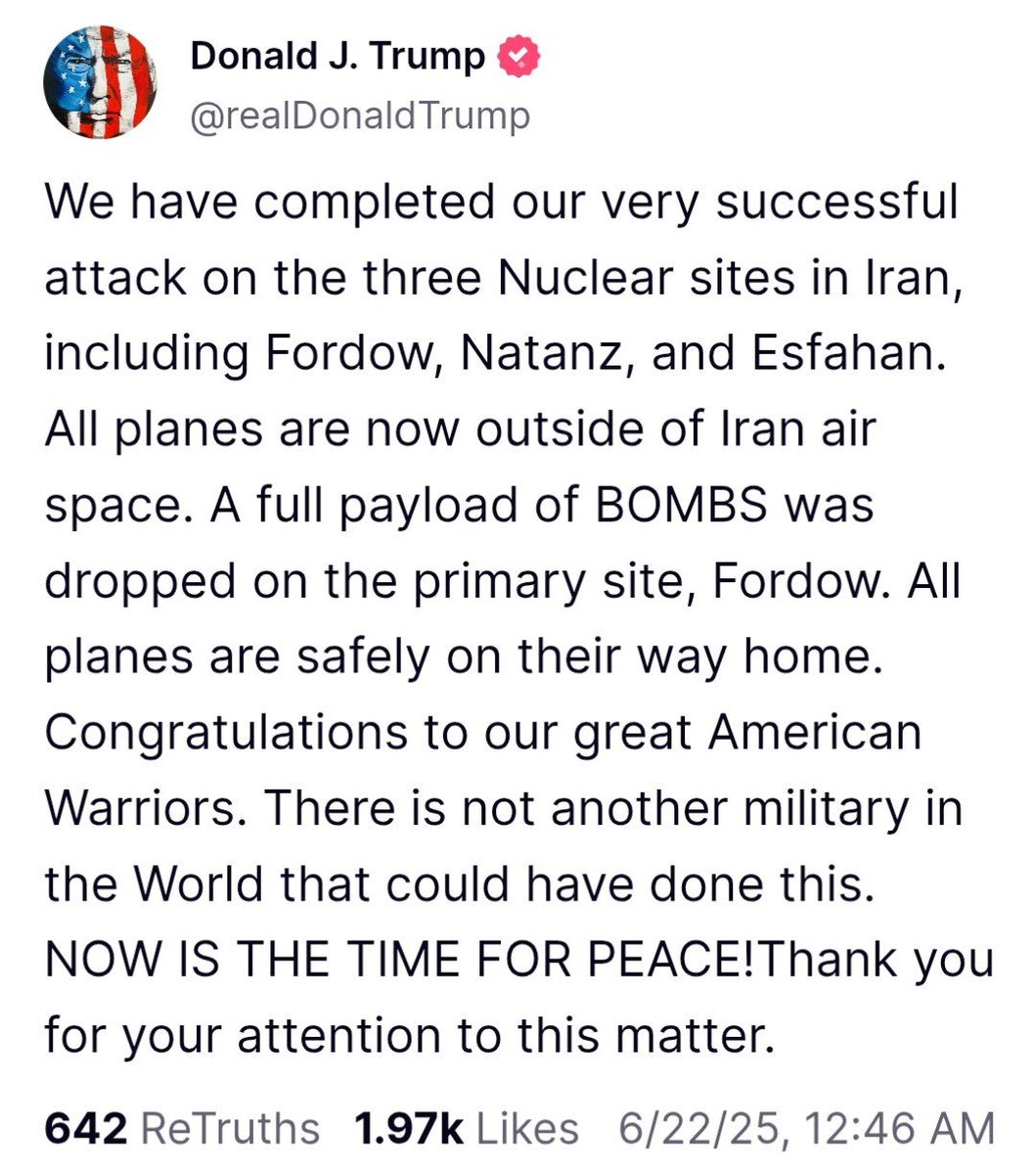 Trump just announced that the US has bombed Iranian nuclear sites