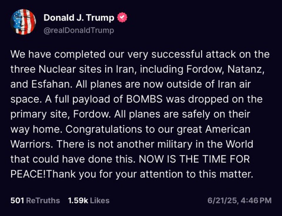 The USA has officially bombed Iran…

Here we go…👀