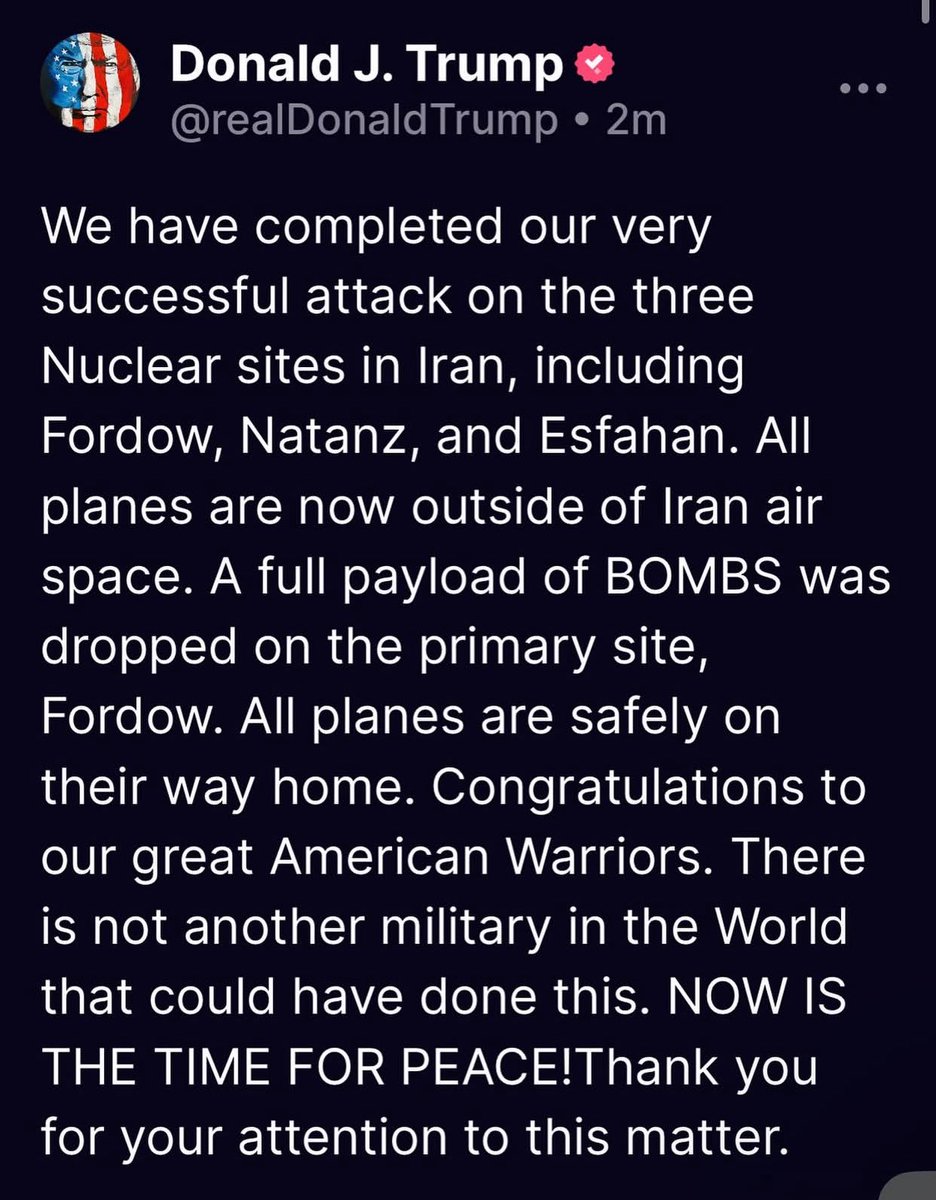 BenSwann_'s tweet image. Breaking: the US has bombed 3 nuclear sites in Iran. President Trump… after bombing Iran says… it’s time for peace???
