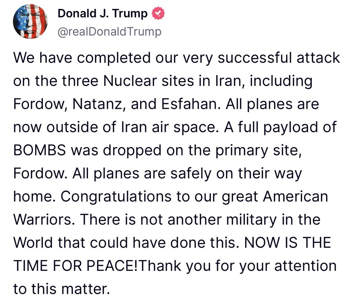 President Donald Trump has announced strikes were carried out by the U.S. Air Force against the Fordow, Natanz, and Isfahan Nuclear Facilities in Iran.