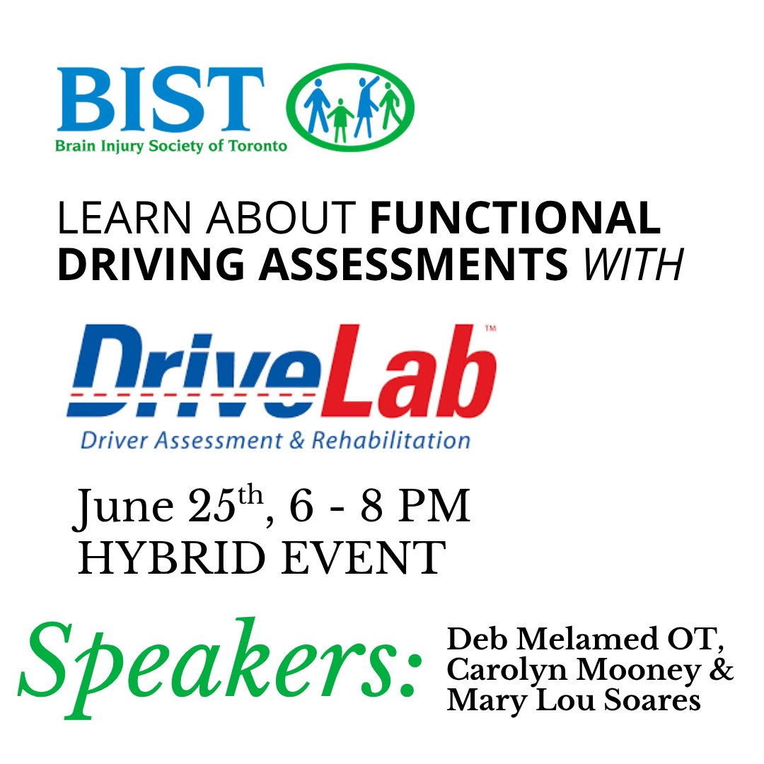Are you curious about getting back to driving after #braininjury?
Join us for our Community Meeting this month where we learn about Functional Driving Assessments from the good people at DriveLab!
This is a HYBRID event:: bist.ca/event-details/…