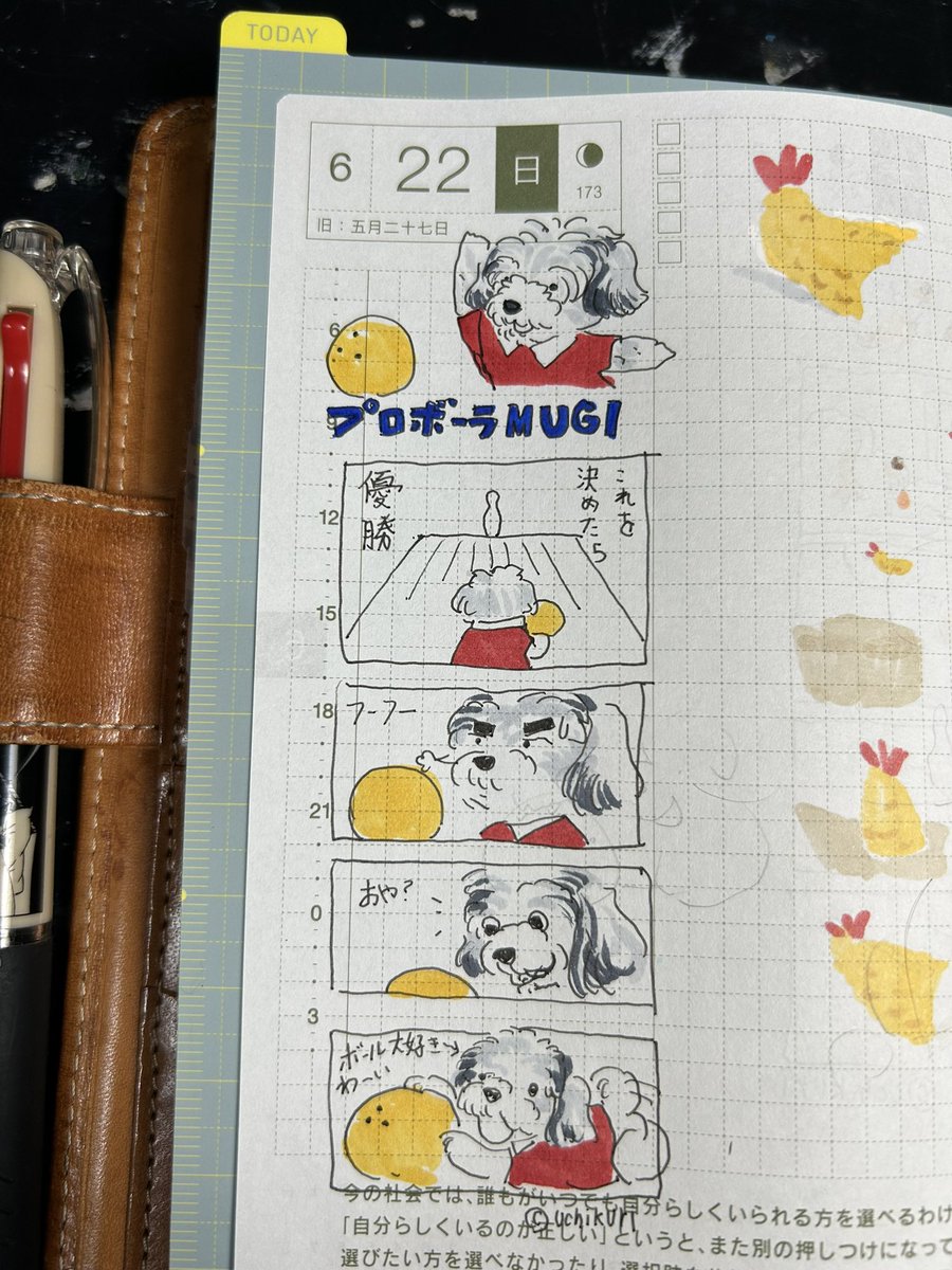 uchinokocreate's tweet photo. 毎日手帳を開く理由がほしくて、犬を1匹ずつ描いています
本日は「ボーリングの日」
プロボーラーむぎ
@mameta_mugi 

「描いて〜」という方がいれば、コメント欄に写真とわんちゃんのお名前を書いてね☺️

#うちクリ版今日のわんこ　#ほぼ日手帳　#シュナウザー https://t.co/GGfdiEZmFM