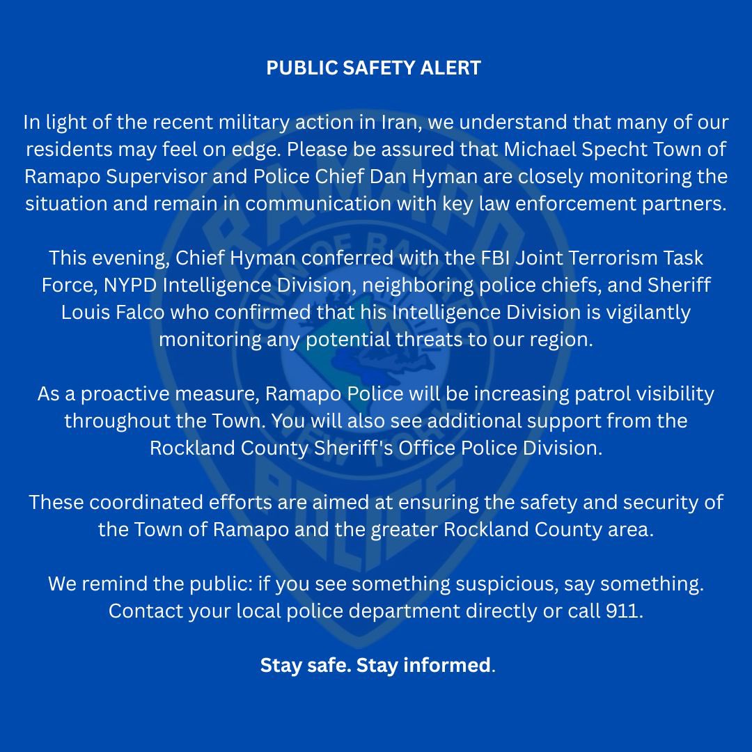 Please see that attached public safety alert
