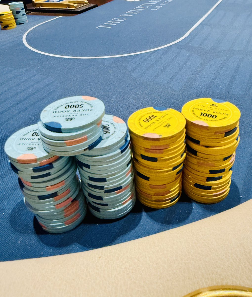 Thursday busted AQ vs AJ AIP

Yesterday doubled AQ vs AK AIP

I guess it really does even out sometimes 😋

Day 2 <a href="/VenetianPoker/">Venetian Poker Room</a> tomorrow 

Average stack