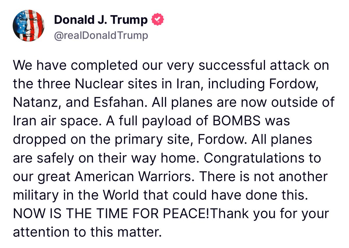 🚨BREAKING: The United States has bombed multiple nuclear sites in Iran.