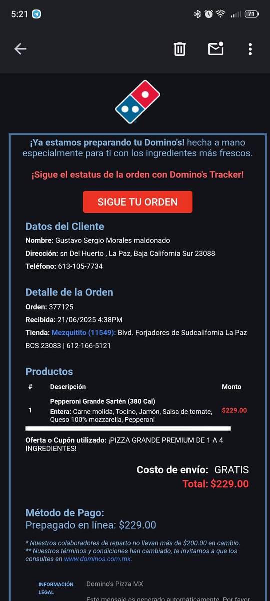 GustavoMor85's tweet photo. @dominosmx no me han entregado pedido y la app dice que no hay ningún pedido pendiente https://t.co/fI3wra1AP8