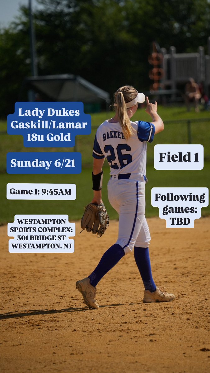 Brielle Bakker (@briellebakker26) on Twitter photo Tomorrow’s game 1 info… the rest is TBD! Ready to work!💙 <a href="/DukesGold/">Lady Dukes Gold Gaskill</a> <a href="/LadyDukesLamar/">Lady Dukes Lamar</a> #Softball #D1Athlete #D1Softball #CollegeAthlete
<a href="/SoftbalAmerica/">Softball America</a> <a href="/SBRRetweets/">Softball Recruiting Reposts</a> <a href="/TopPreps/">College Coaches / Scouts / College Recruiters</a> <a href="/LegacyLegendsS1/">Legacy & Legends Softball</a> <a href="/CoastRecruitsSB/">Coast Recruits 🥎</a> <a href="/LineDsoftball/">Line Drive Media</a> @D1softball <a href="/DirectRecruits/">Direct Recruits</a>
<a href="/FGS_softball/">FLATGROUND Softball</a> <a href="/Now_D1/">NowD1</a> Tomorrow’s game 1 info… the rest is TBD! Ready to work!💙 <a href="/DukesGold/">Lady Dukes Gold Gaskill</a> <a href="/LadyDukesLamar/">Lady Dukes Lamar</a> #Softball #D1Athlete #D1Softball #CollegeAthlete
<a href="/SoftbalAmerica/">Softball America</a> <a href="/SBRRetweets/">Softball Recruiting Reposts</a> <a href="/TopPreps/">College Coaches / Scouts / College Recruiters</a> <a href="/LegacyLegendsS1/">Legacy & Legends Softball</a> <a href="/CoastRecruitsSB/">Coast Recruits 🥎</a> <a href="/LineDsoftball/">Line Drive Media</a> @D1softball <a href="/DirectRecruits/">Direct Recruits</a>
<a href="/FGS_softball/">FLATGROUND Softball</a> <a href="/Now_D1/">NowD1</a>