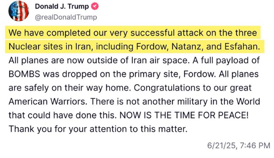 DEVELOPING: The U.S. has bombed multiple nuclear sites in Iran, President Trump announced in a social media post.