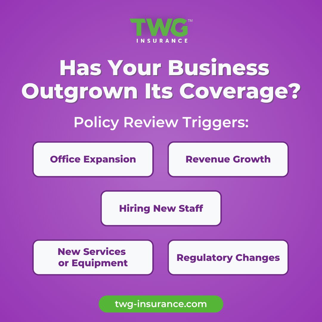 TWG_Insurance's tweet photo. Have you expanded your space, added staff, or launched a new service recently?
Those changes could mean your current insurance plan is outdated. If your business has changed, your policy should too.

#PolicyReview #TWGCommercial #GrowingBusiness #SmartCoverage https://t.co/LmYrQqAp16