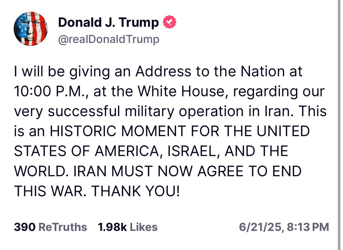 BREAKING: President Trump will be addressing the nation from the White House @ 10 p.m. tonight.