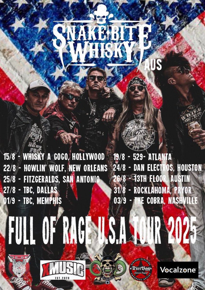 💥TOUR ANNOUNCEMENT💥 We are stoked to announce the ‘Full Of Rage US Tour’  🇺🇸 in August/September! Supports for each date to be announced from next week! U.S.A get ready to rage! ☠️
.
.
#snakebitewhisky #snakeheads #livingtodie #hardrock #heavymetal #sleazerock #sleaze #tour