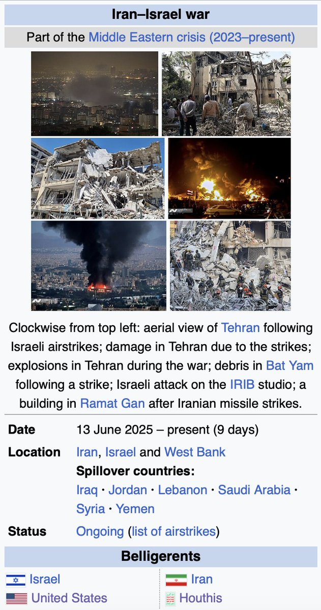 The "Belligerents" section of the Israel-Iran war page on Wikipedia has been updated to include the United States.