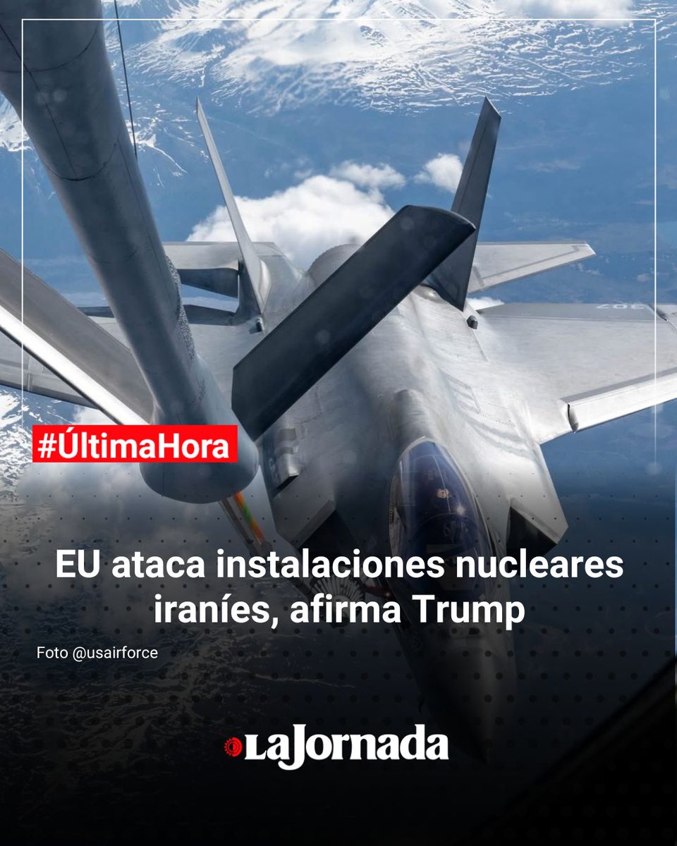lajornadaonline's tweet photo. #URGENTE |EU ataca instalaciones nucleares iraníes, afirma Trump 

A principios de esta semana, Trump dijo que tomaría su decisión sobre si atacar o no en dos semanas, citando una "posibilidad sustancial de que se lleven a cabo negociaciones con Irán en el futuro cercano".

https://t.co/X2v0ht0pfH