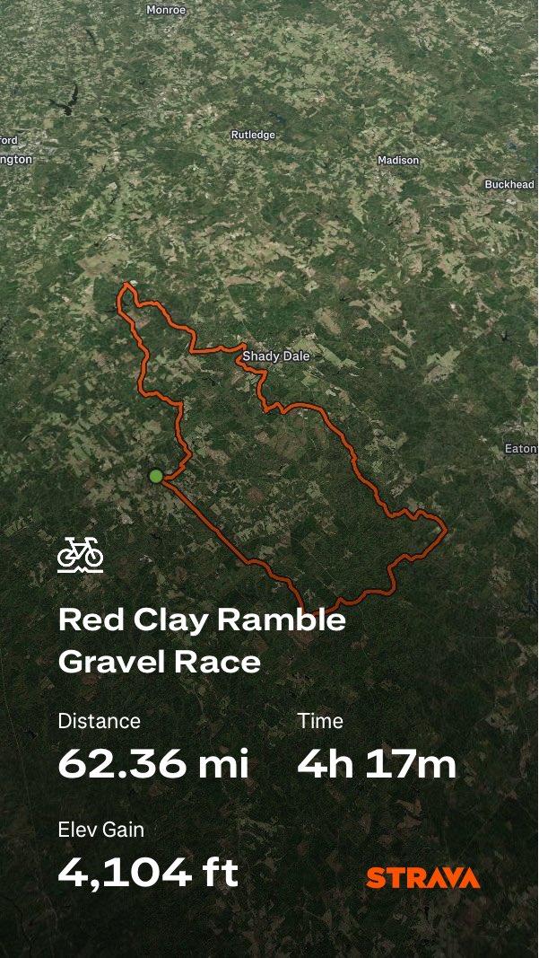 Sure, sign up for a gravel race, in the middle of nowhere Georgia in the summer when it’s 90 outside. Brilliant move….not! This one was extra toasty today! Finished 8th of 29 racers in my age group. 
strava.app.link/23yVyRluoUb