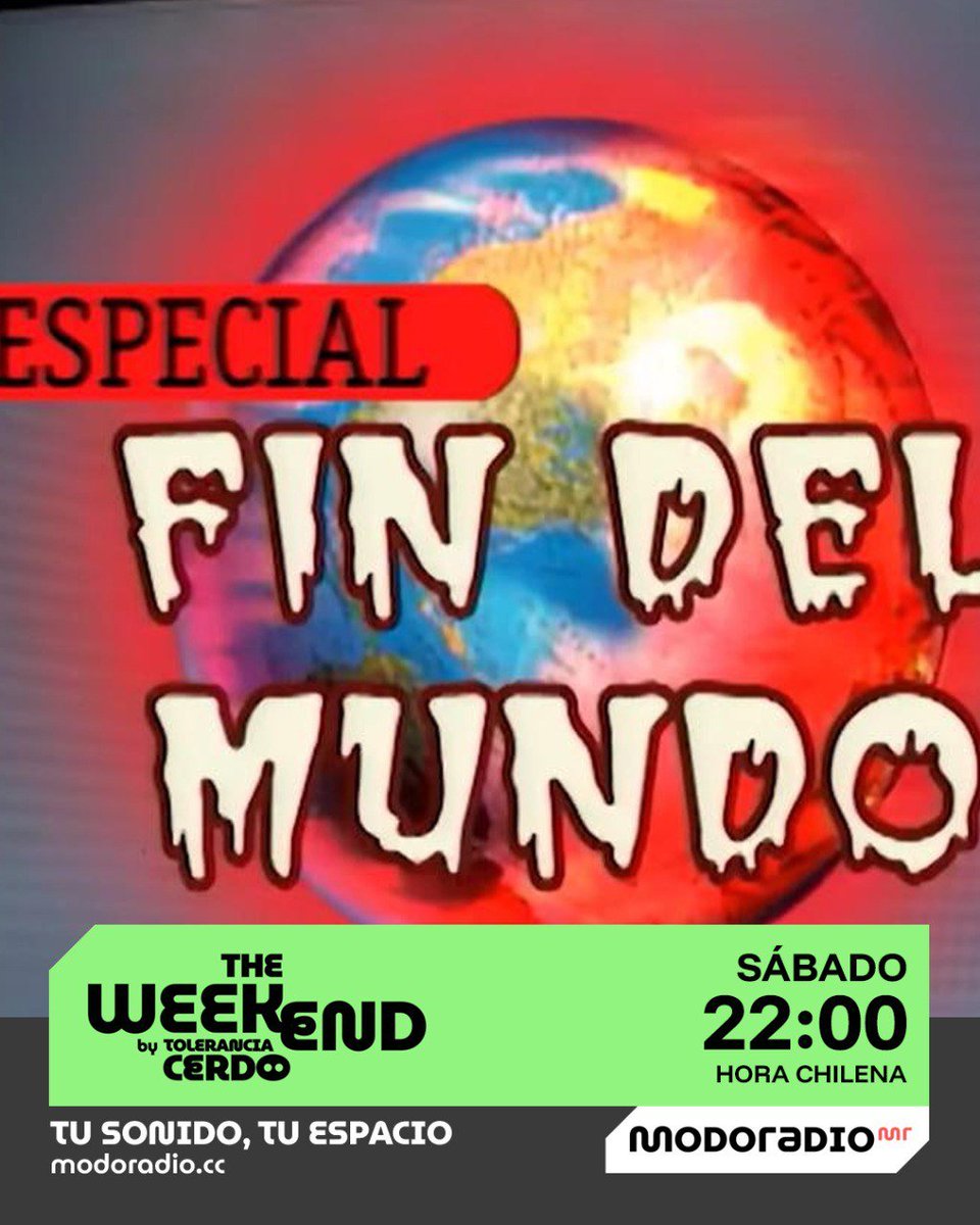 Modoradio (@modoradiomr) on Twitter photo Si los rumores son ciertos, hoy esperamos a todos en el especial del Fin del Mundo, junto al panel especializado (?) de <a href="/ToleranciaCerdo/">🐖ToleranciaCerdo MR 🐷</a> en The Weekend, por el Youtube de Modoradio Si los rumores son ciertos, hoy esperamos a todos en el especial del Fin del Mundo, junto al panel especializado (?) de <a href="/ToleranciaCerdo/">🐖ToleranciaCerdo MR 🐷</a> en The Weekend, por el Youtube de Modoradio