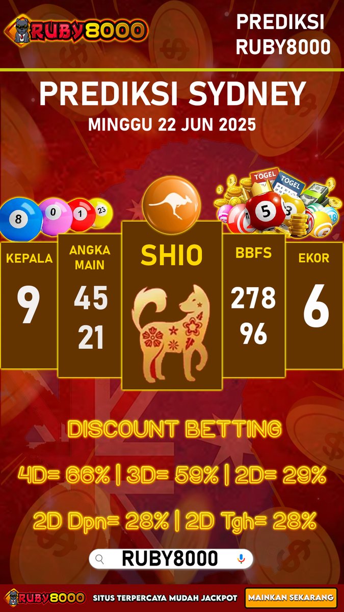 Ruby8000_id's tweet image. Ruby8000 Prediksi Sydney Paling Akurat
Nikmati prediksipaling akurat hanya di Ruby8000. Dapatkan bocoran angka jitu 2D, 3D, 4D, dan BBFS lengkap untuk meningkatkan peluang menang.

#Ruby8000 #PrediksiSydney #TogelSydney #AngkaJituSydney #BocoranSydney #PrediksiTogel #TogelOnline