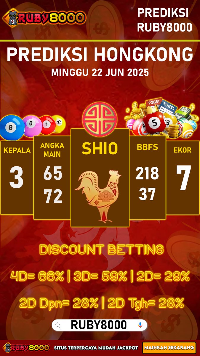 Ruby8000_id's tweet image. Bocoran: Togel HK Lotto Ruby8000 Paling Akurat
Cek bocoran togel HK Lotto Ruby8000 paling akurat hari ini! Dapatkan angka jitu 2D, 3D, 4D, dan BBFS lengkap untuk tingkatkan peluang menang togel.

#Ruby8000 #TogelHK #PrediksiHK #BocoranHK #AngkaJituHK #HKLotto #TogelHariIni