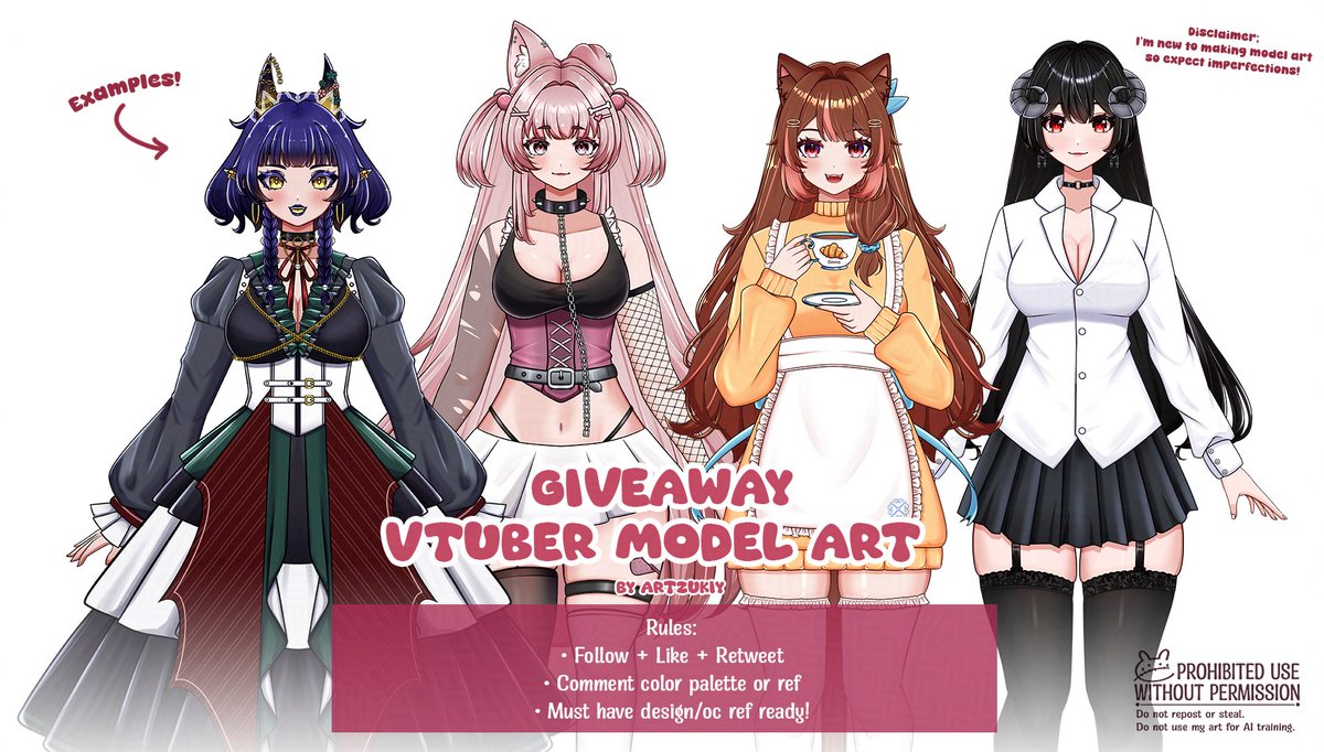 artzukiy's tweet photo. ✿ L2D Model Art Raffle ✿

Rules: 
✧ Follow, Like + RT
✧ Comment your color palette or ref
✧ Must have design/oc ref ready by deadline

Deadline: June 28th. 1 winner randomly chosen next day. Good luck everyone!

#Vtuber https://t.co/fQPzltSCoP